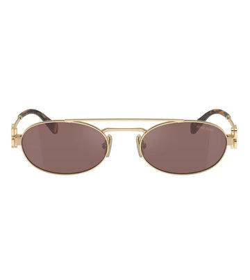 Miu Miu Women Brown Silver Mirror Oval Sunglasses