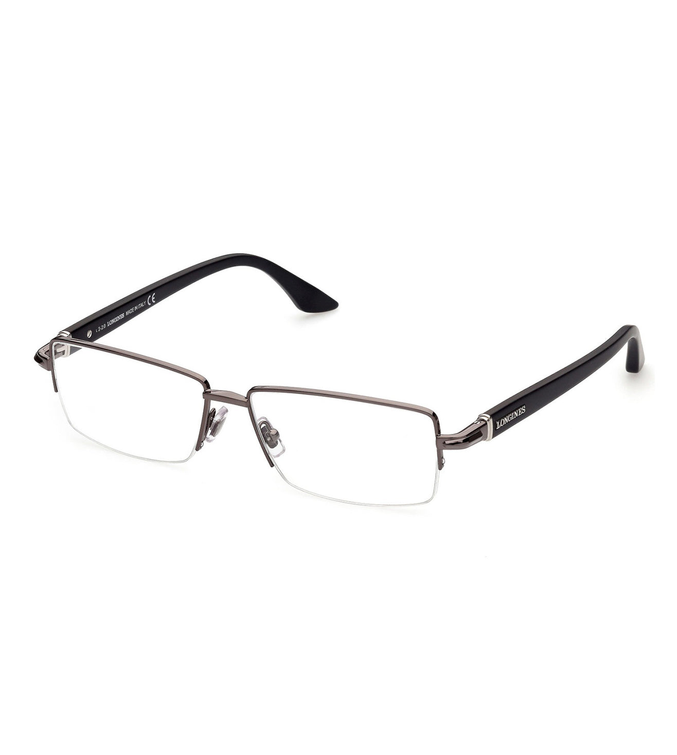 Longines Men's Shiny Gunmetal Rectangular Optical Frame