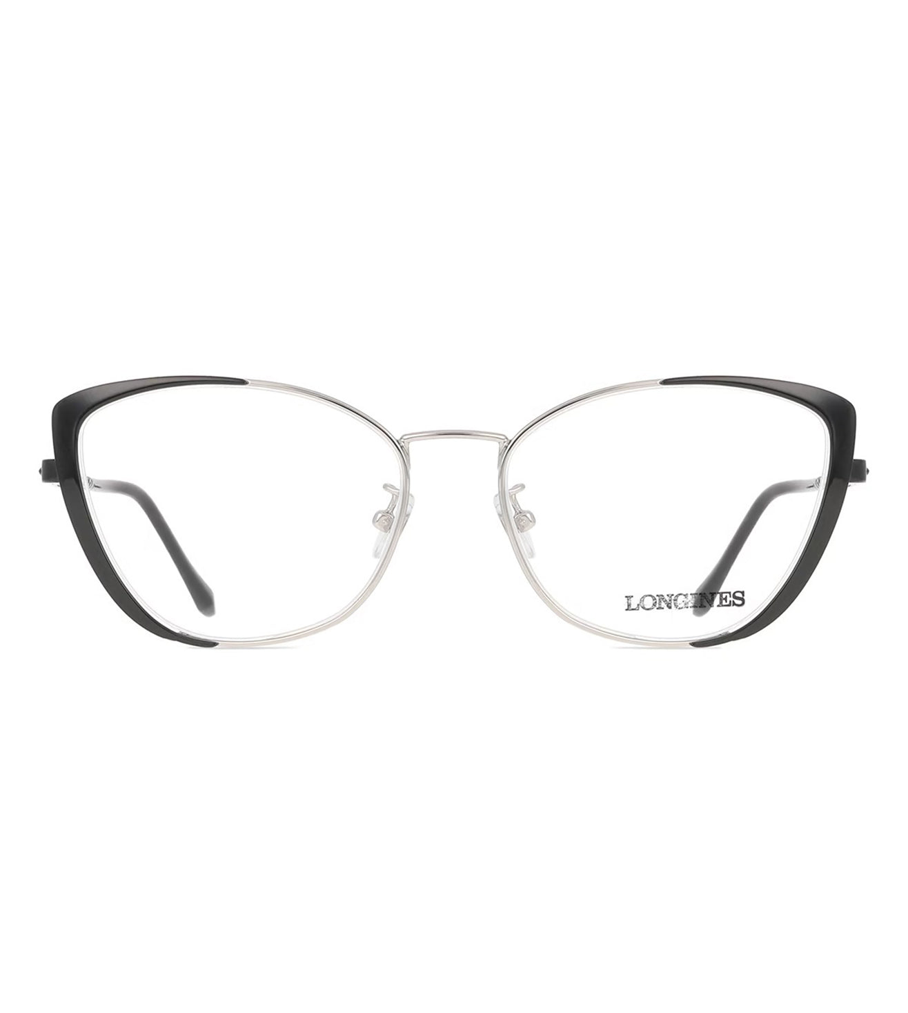 Longines Women's Shiny Black Silver Cat Eye Optical Frame