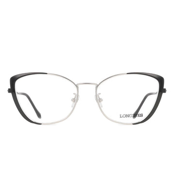 Longines Women's Shiny Black Silver Cat Eye Optical Frame