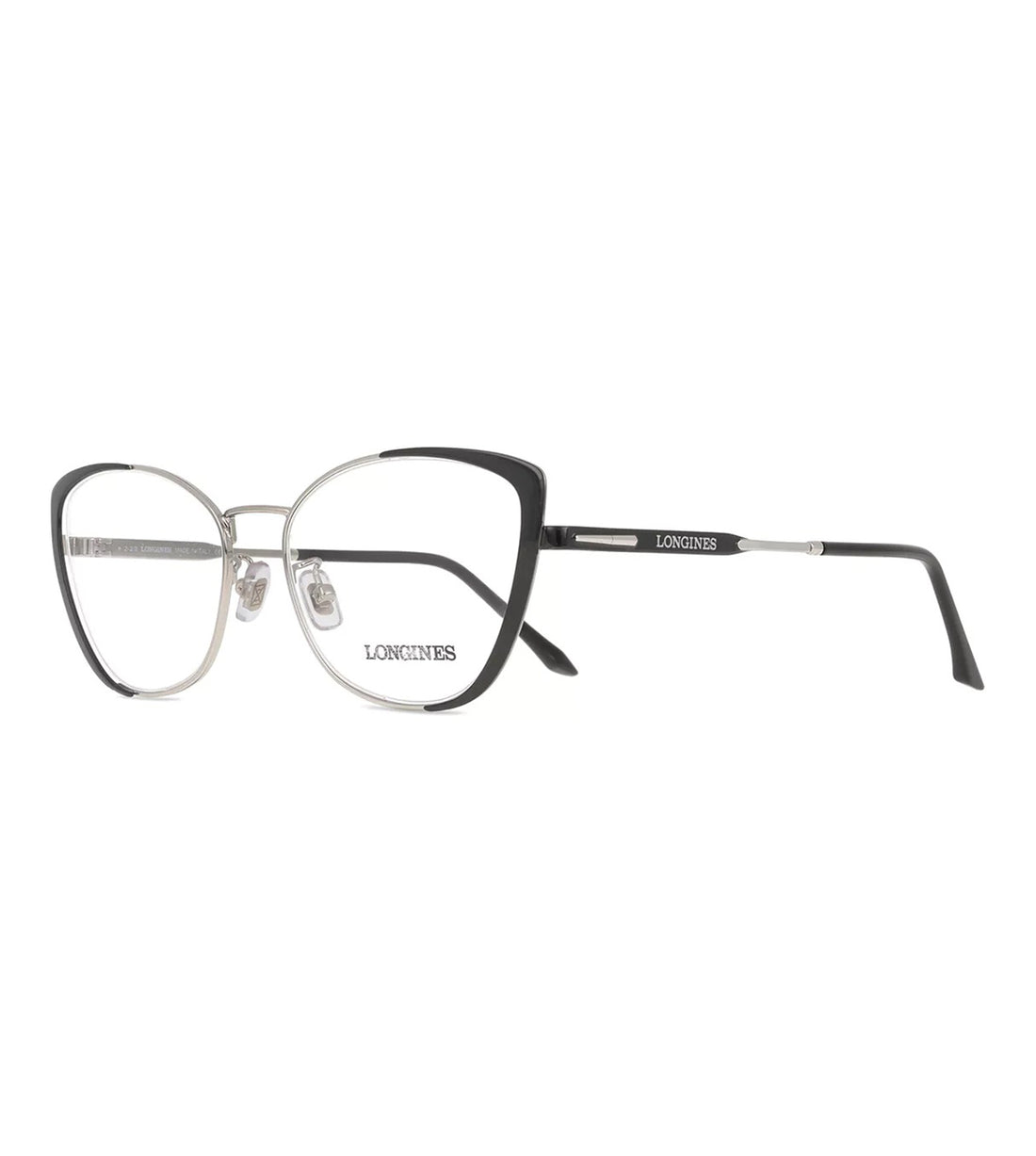 Longines Women's Shiny Black Silver Cat Eye Optical Frame