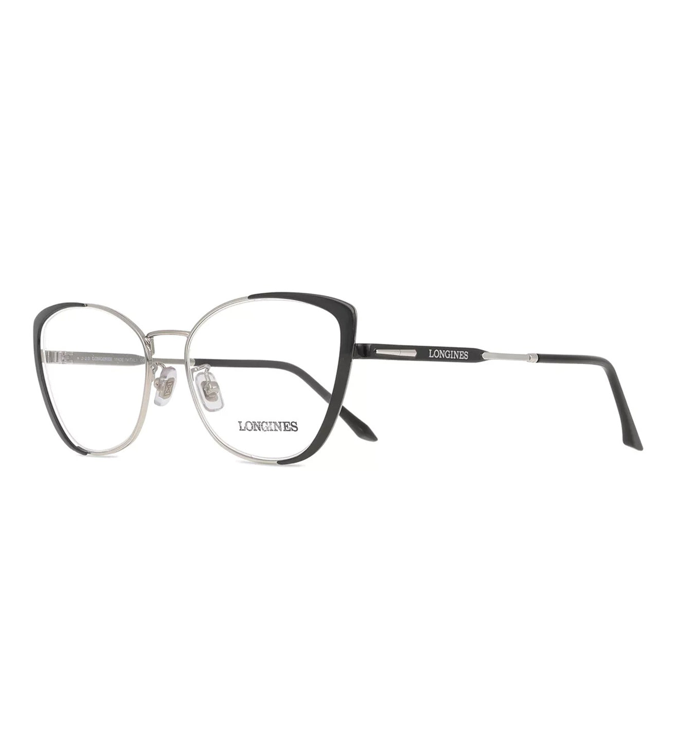 Longines Women's Shiny Black Silver Cat Eye Optical Frame
