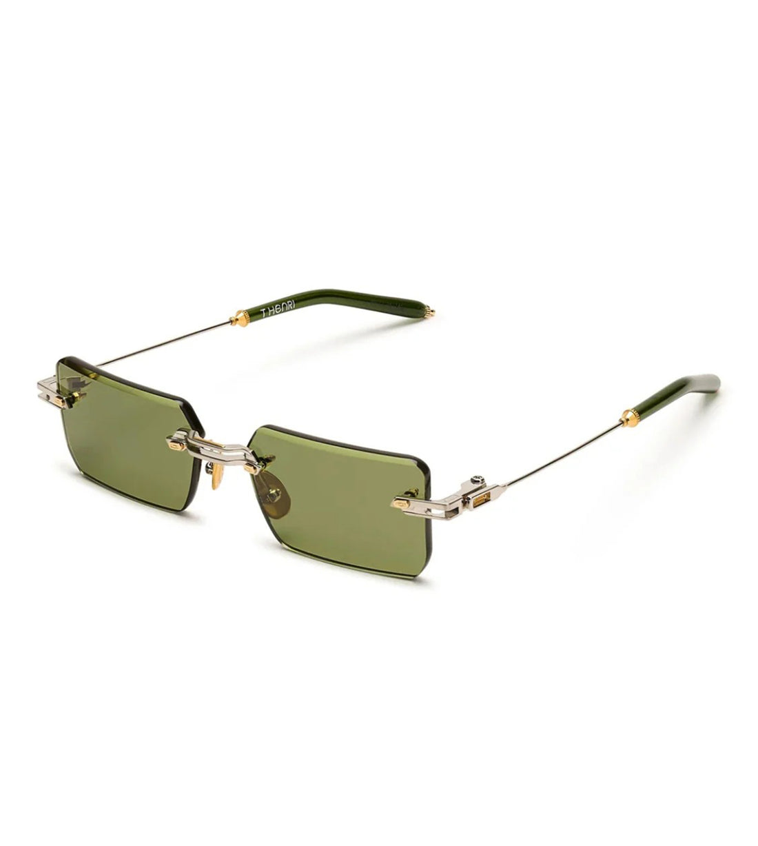 T Henri Unisex Green Rectangular Sunglasses