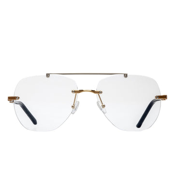 Omas Design Unisex Palladium & Gold Aviator Optical Frame