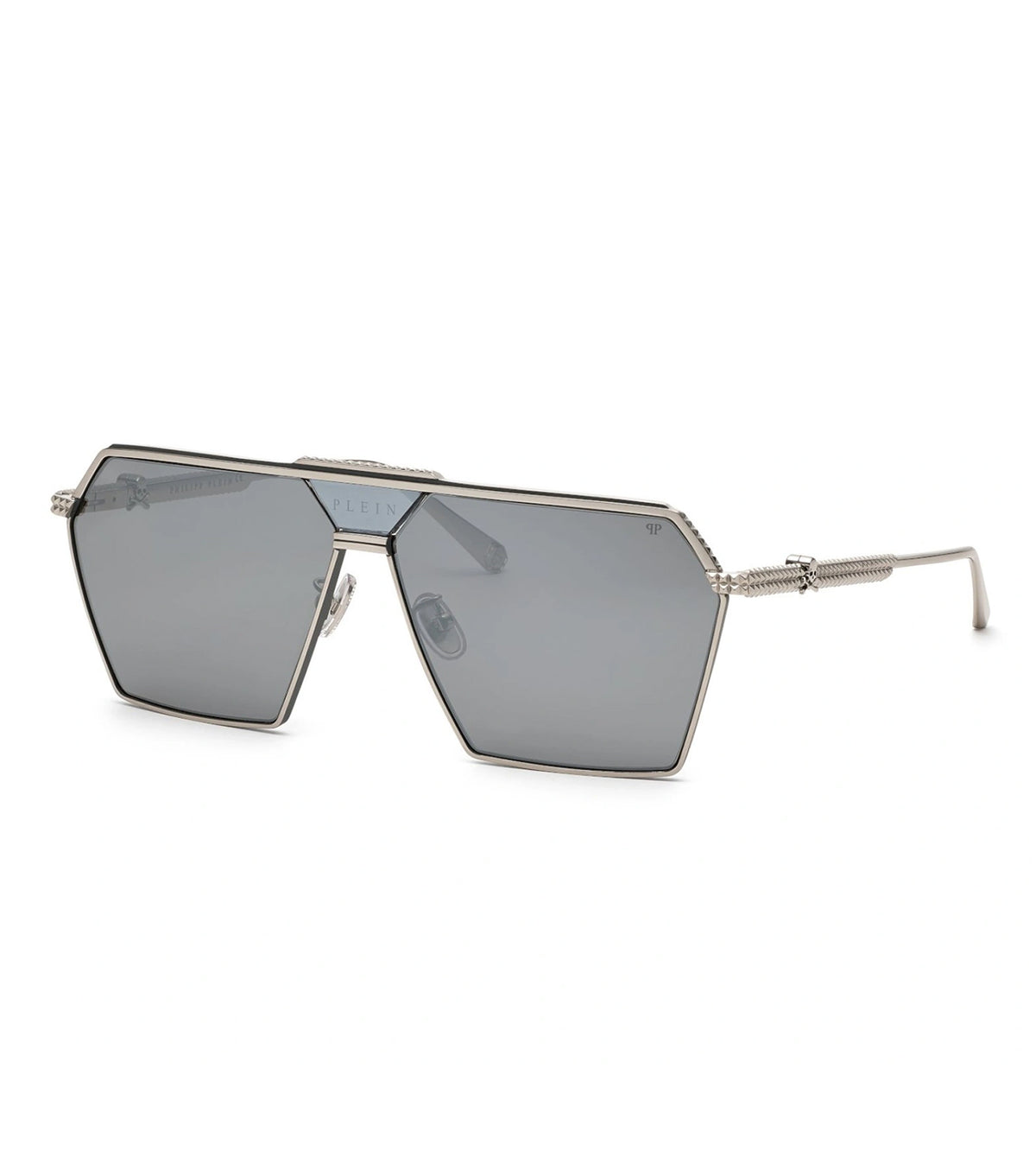Philipp Plein SPP076V 66 539X Men's Smoke Mirror Silver Pilot Sunglasses