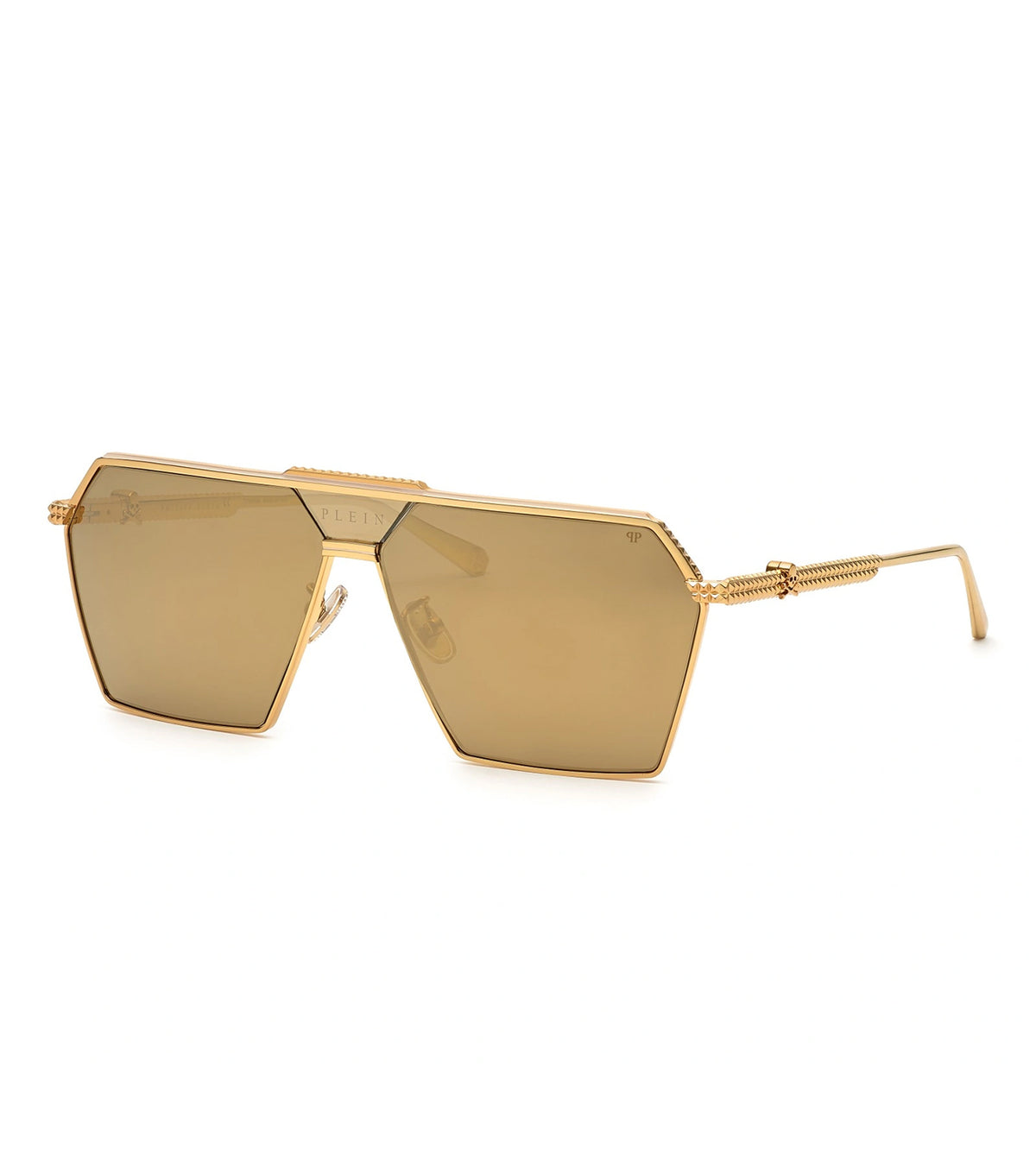 Philipp Plein SPP076V 66 400G Men's Smoke Mirror Gold Pilot Sunglasses